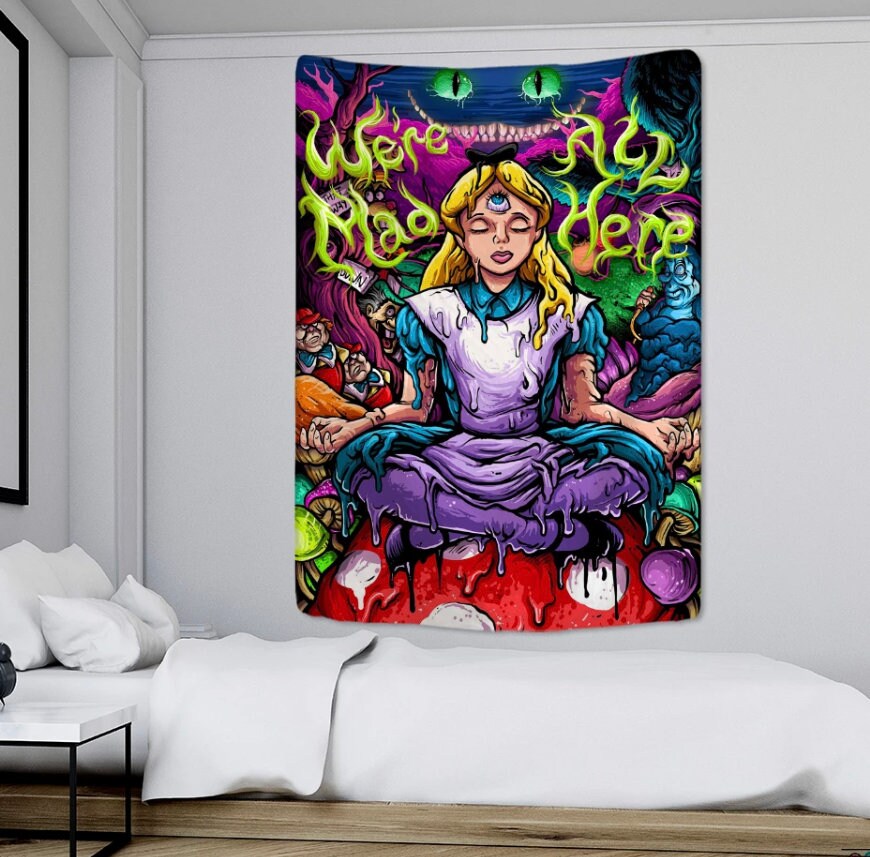 Alice In Wonderland Trippy Tapestry Shower Curtain for Creative Bath Decor