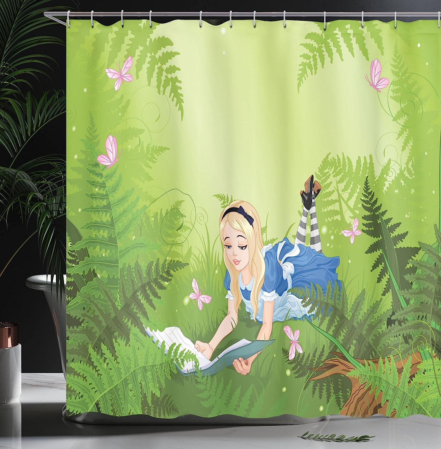 Alice Reading Book In Forest Butterfly Nature Magic Love Shower Curtain - Image 3