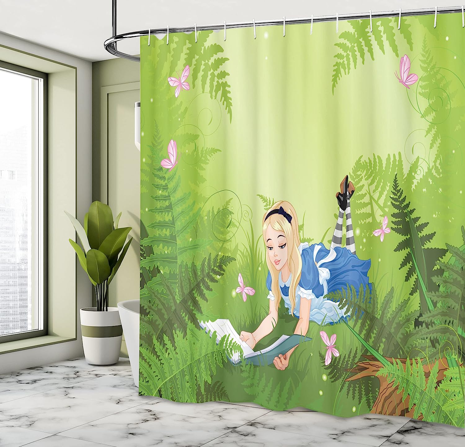 Alice Reading Book In Forest Butterfly Nature Magic Love Shower Curtain - Image 4
