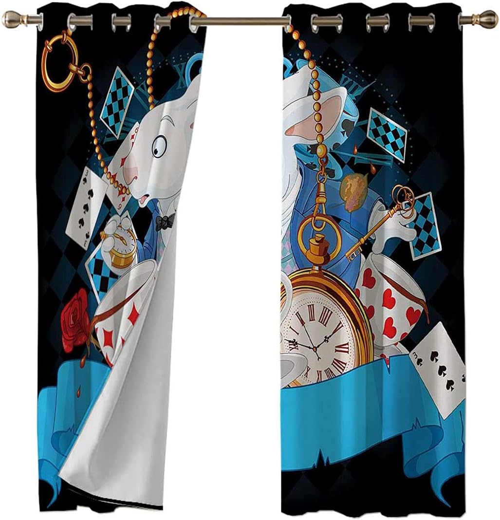 Alice in Wonderland Blackout Grommet Window Curtains for Bedroom - Multicolor