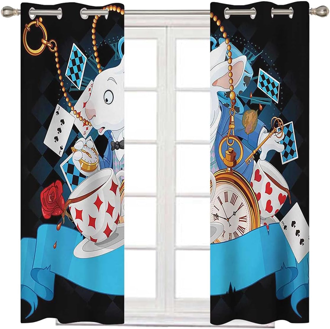 Alice in Wonderland Blackout Grommet Window Curtains for Bedroom - Multicolor