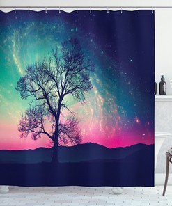 Aliens And Red Galaxy Shower Curtain For Sci-Fi Bathroom Decor