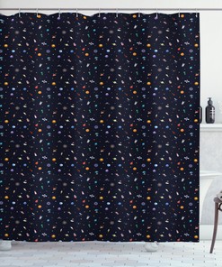 Aliens Planets and Stars Spaceship Shower Curtain for Science Fiction Fans