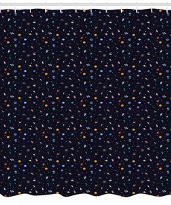 Aliens Planets and Stars Spaceship Shower Curtain for Science Fiction Fans