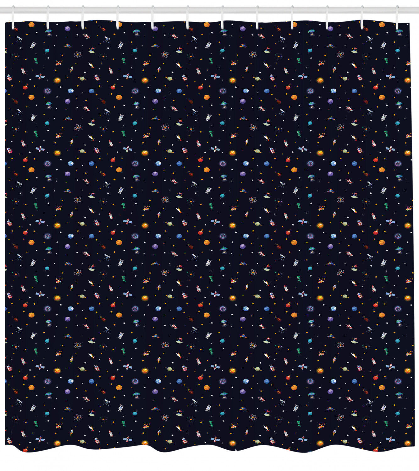 Aliens Planets and Stars Spaceship Shower Curtain for Science Fiction Fans