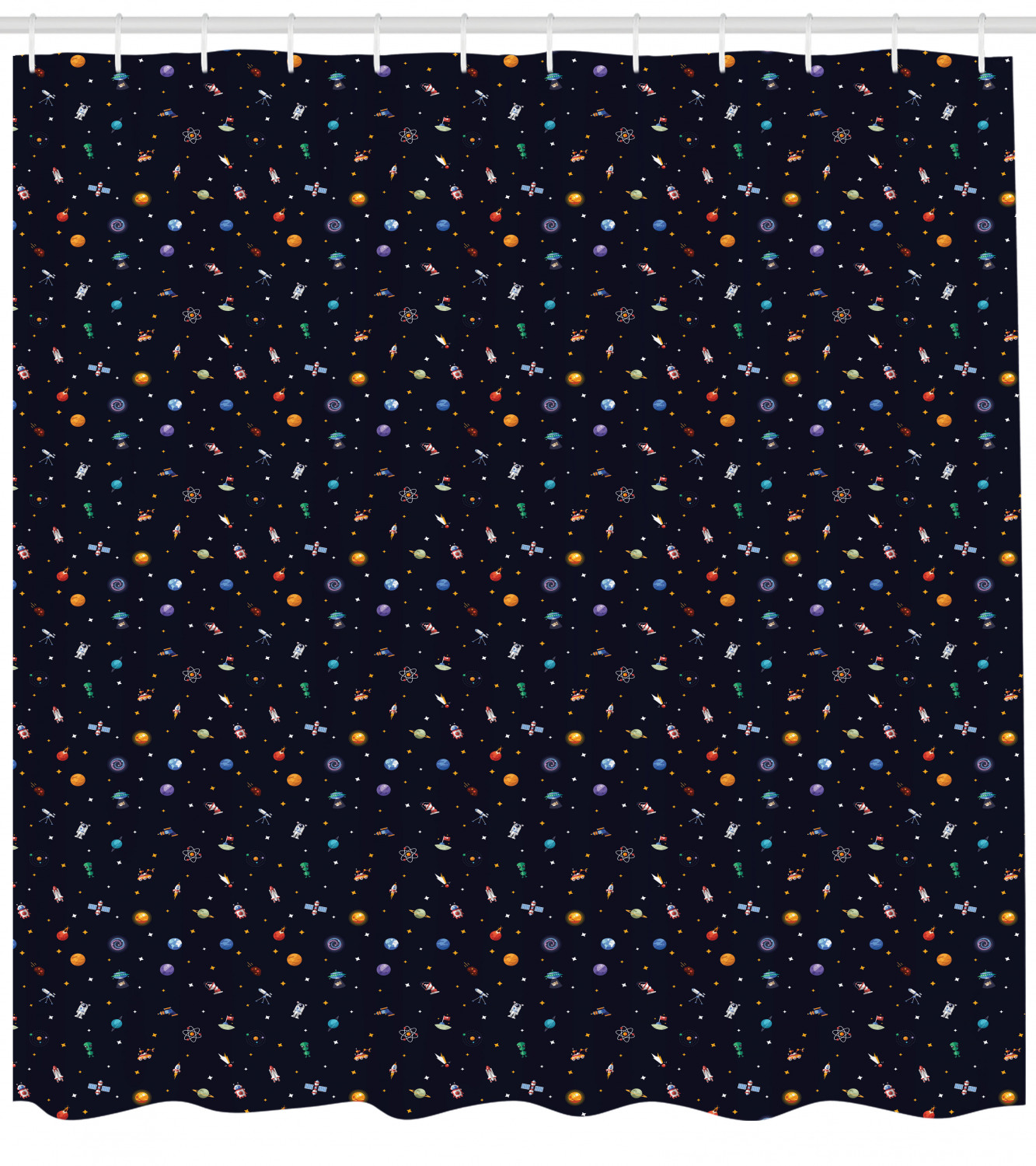 Aliens Planets and Stars Spaceship Shower Curtain for Science Fiction Fans