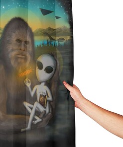 Aliens and Bigfoot Waterproof Shower Curtain for UFO and Sasquatch Enthusiasts