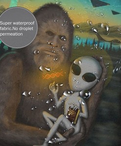 Aliens and Bigfoot Waterproof Shower Curtain for UFO and Sasquatch Enthusiasts