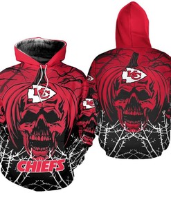 All Hail The Kansas City Chiefs With This Halloween Pumpkin Skull Print 3D Zip Hoodie