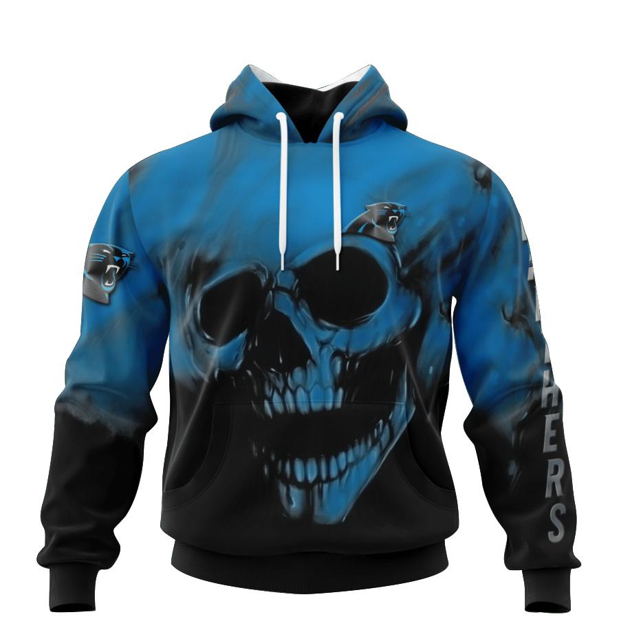 All Over Print 3D Carolina Panthers Skull Hoodie With Customizable Name & Number - Perfect Gifts For Fans