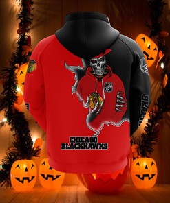 All Over Print 3D Hoodie With Chicago Blackhawks Skull - Perfect Gifts For Fans