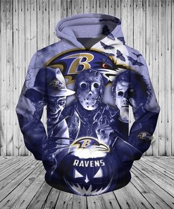 All Over Print Baltimore Ravens Hoodie 3D Horror Night Halloween Pullover Nfl