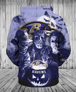 All Over Print Baltimore Ravens Hoodie 3D Horror Night Halloween Pullover Nfl