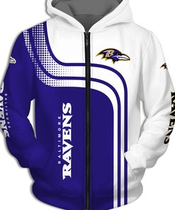 All Over Print Baltimore Ravens Hoodie 3D One Way Zip Hoodie