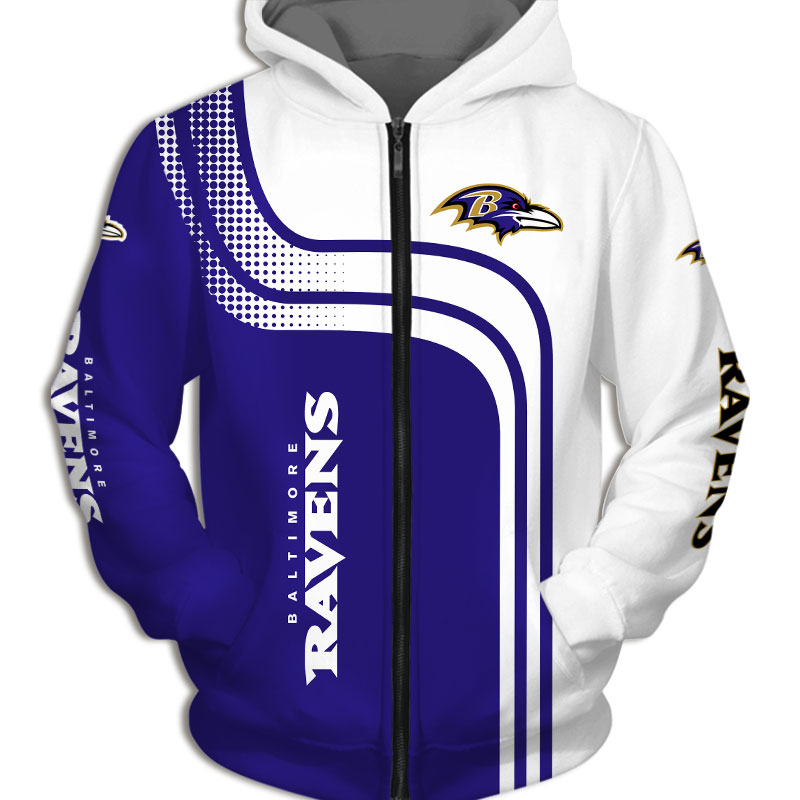 All Over Print Baltimore Ravens Hoodie 3D One Way Zip Hoodie