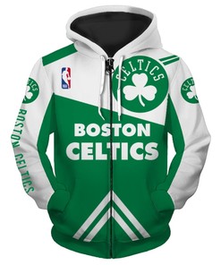 All Over Print Boston Celtics Hoodie 3D Zip Hoodie For Fans