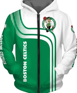 All Over Print Boston Celtics Hoodie 3D Zip Hoodie For Fans Nba