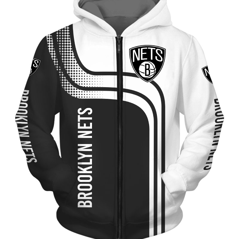 All Over Print Brooklyn Nets Hoodie 3D Zip Hoodie For Fans
