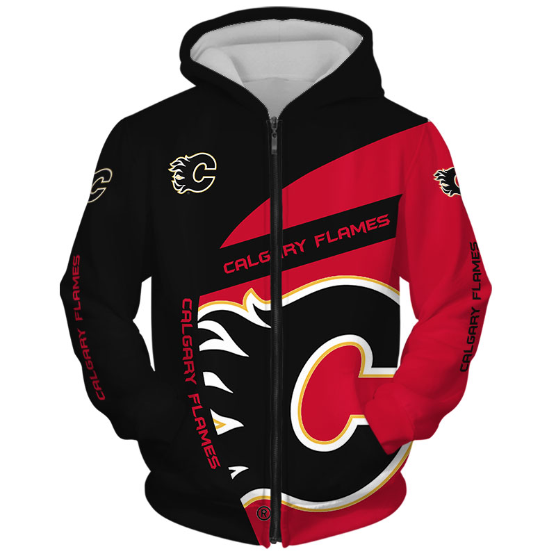 All Over Print Calgary Flames Hoodie With 3D Zip Hoodie Design, Perfect Gifts For Fans