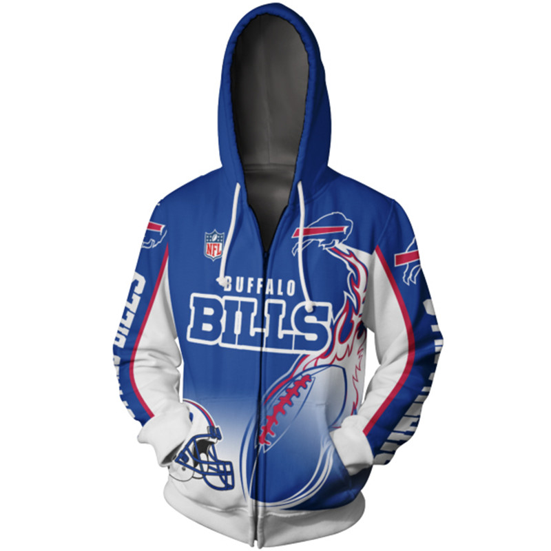 All Over Print Flame Balls Graphic Buffalo Bills Hoodie With 3D Zip Hoodie For Fans