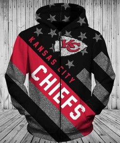 All Over Print Kansas City Chiefs 3D Striped Banner Zipper Hoodie Gift For Fans