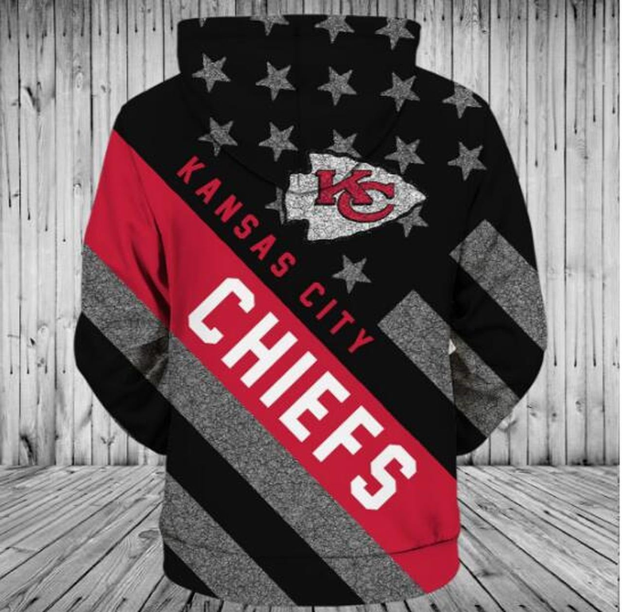 All Over Print Kansas City Chiefs 3D Striped Banner Zipper Hoodie Gift For Fans
