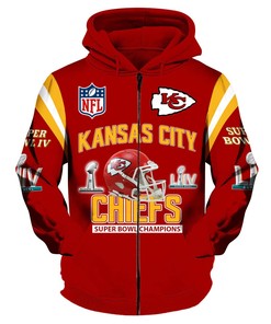 All Over Print Kansas City Chiefs 3D Super Bowl Liv Zip Up Hoodie Gift For Fans