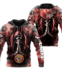 All Over Print Kansas City Chiefs Skull Hoodie Background Smoke Gift For Fans