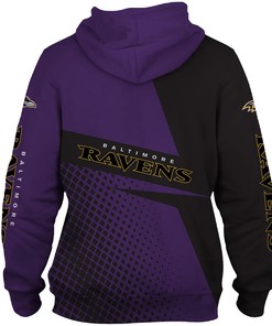 All Over Print Long Sleeve Baltimore Ravens Hoodie 3D Zip Hoodie For Fans