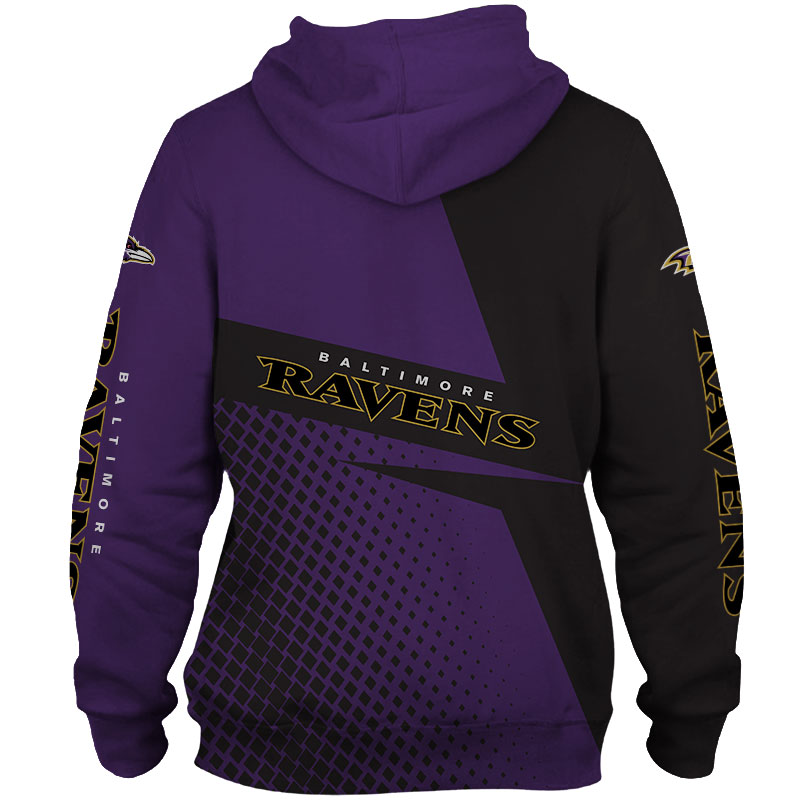All Over Print Long Sleeve Baltimore Ravens Hoodie 3D Zip Hoodie For Fans