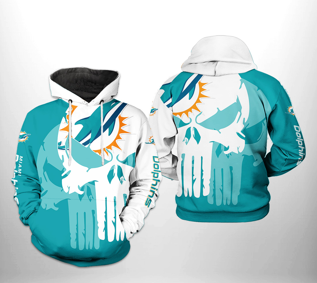 All Over Print Miami Dolphins Team Skull 3D Printed Hoodie