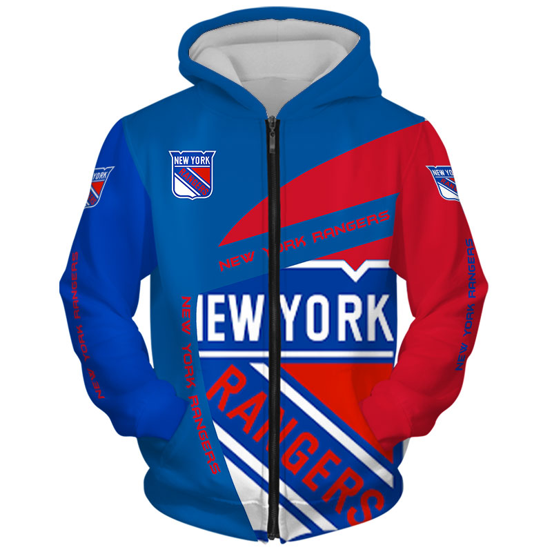 All Over Print Zip Hoodie For Fans - 3D Hoodie For New York Rangers