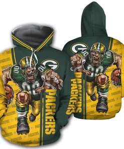 All Over Print Zip Hoodie With 3D Print Design For Fans Of Green Bay Packers