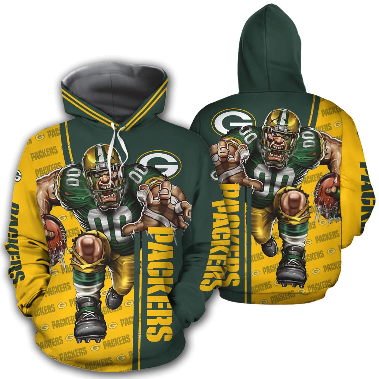 All Over Print Zip Hoodie With 3D Print Design For Fans Of Green Bay Packers
