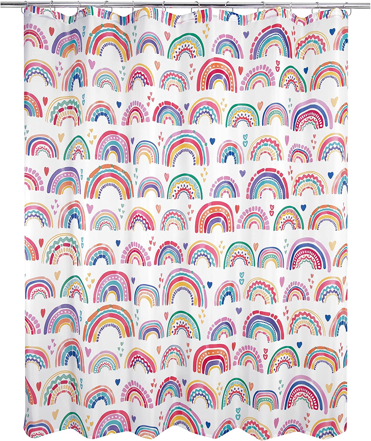 Allure Home Creation Rainbow Hearts Fabric Printed Shower Curtain - Colorful And Fun Bathroom Decorr