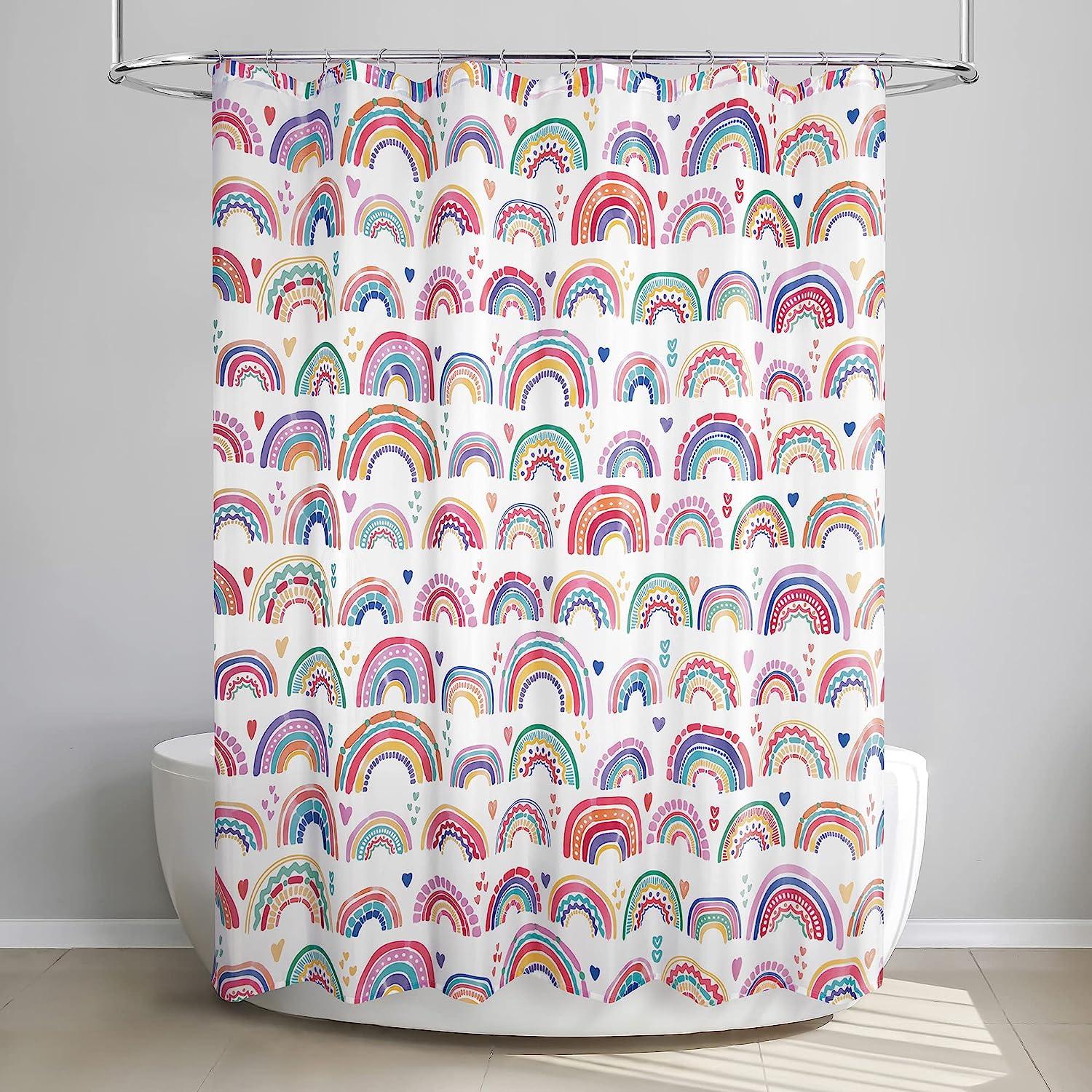 Allure Home Creation Rainbow Hearts Fabric Printed Shower Curtain - Colorful And Fun Bathroom Decorr - Image 2