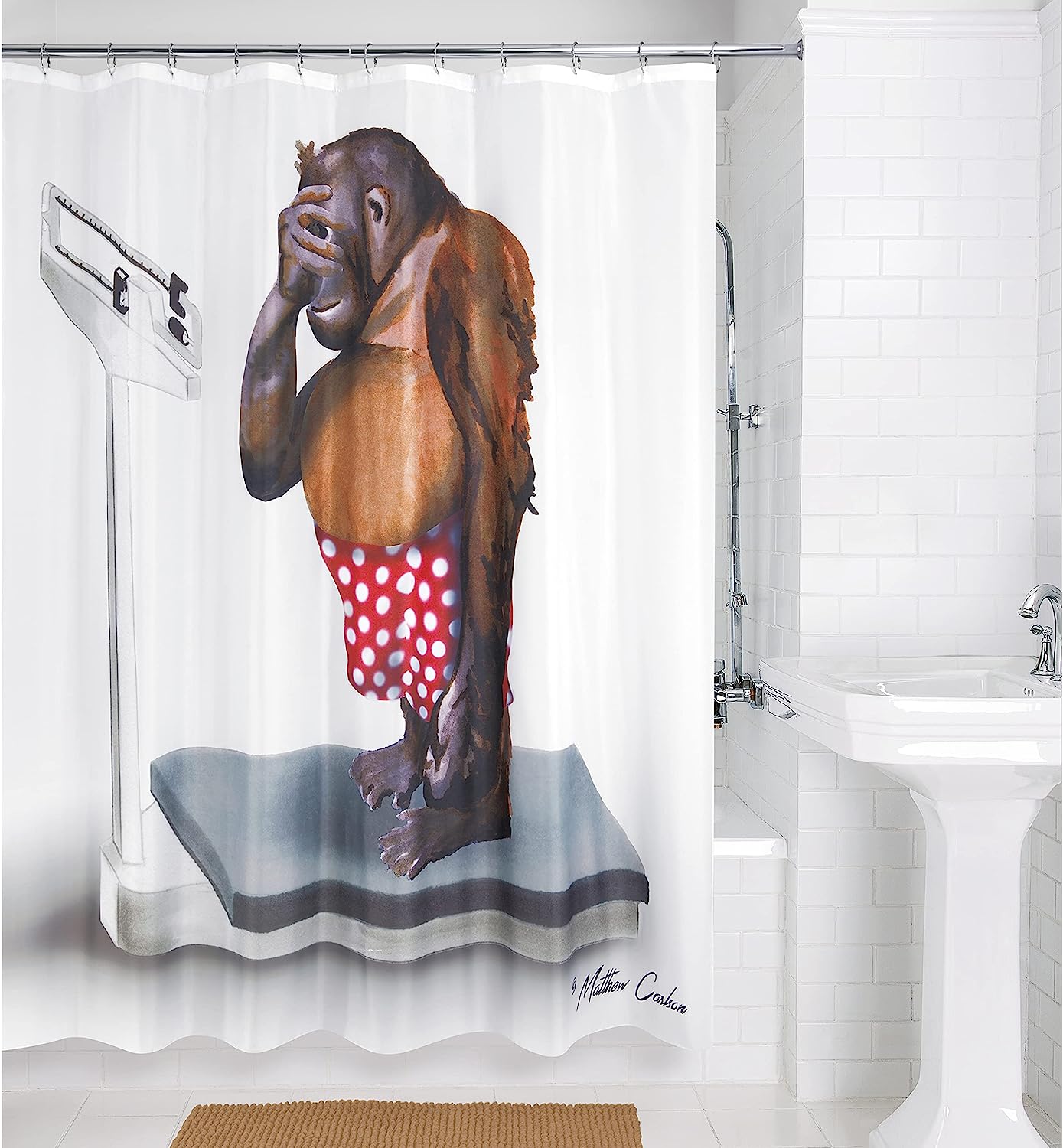 Allure Home Creation Weight Watcher Monkey Fabric Printed Shower Curtain - Multicolor Bathroom Decorr - Image 2