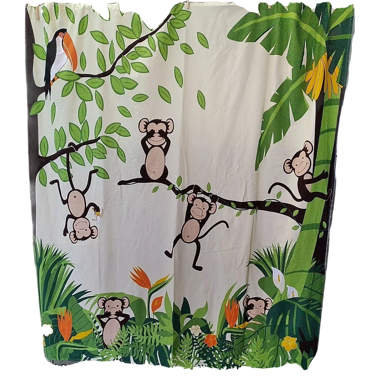 Allure Monkey Shower Curtain Bright Flowers Bananas Vibrant Cute Unisex Bathroom Decor