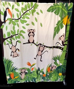 Allure Monkey Shower Curtain Bright Flowers Bananas Vibrant Cute Unisex Bathroom Decor