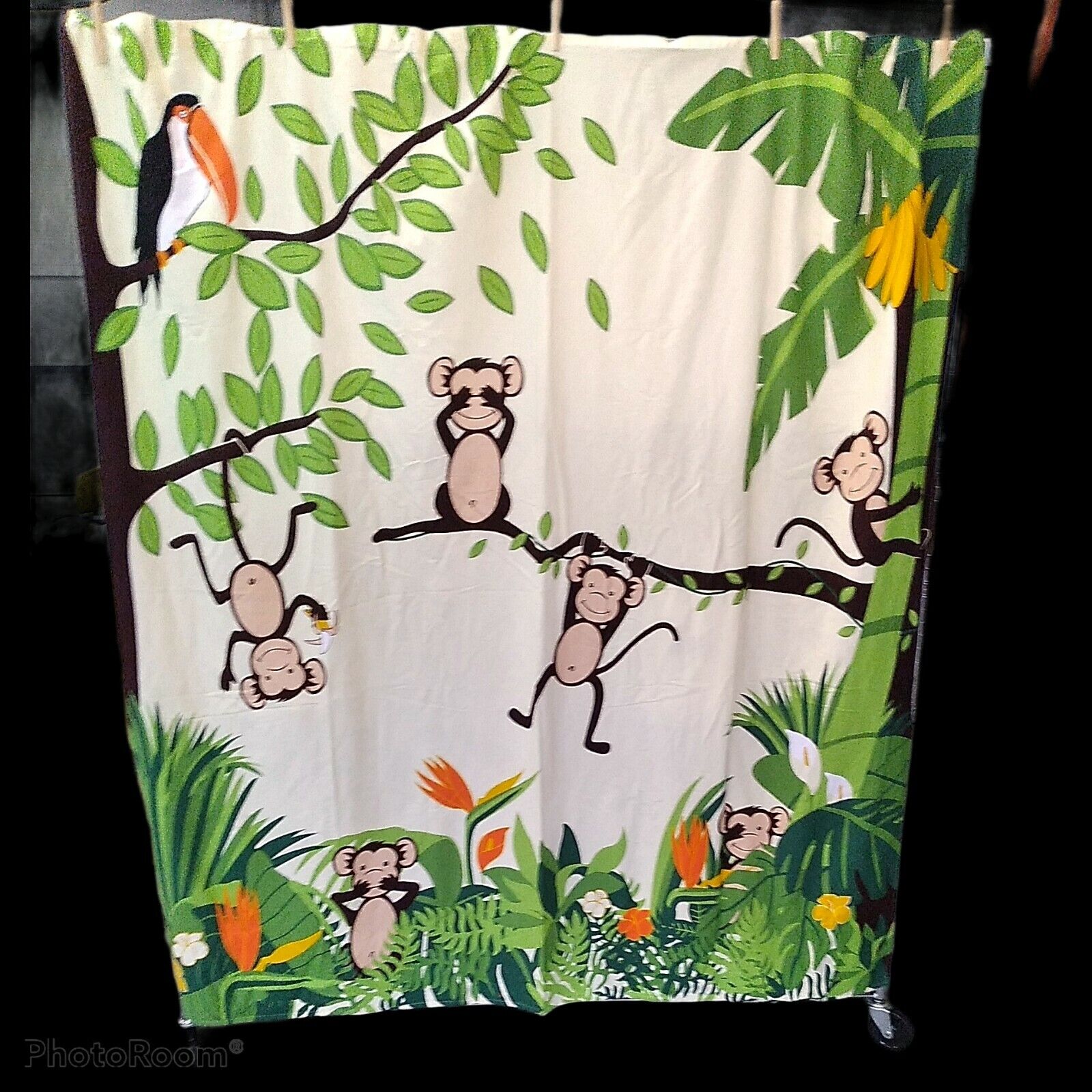 Allure Monkey Shower Curtain Bright Flowers Bananas Vibrant Cute Unisex Bathroom Decor