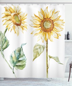 Alluring Sunflowers Print Watercolor Shower Curtain, Nature Bathroom Decor