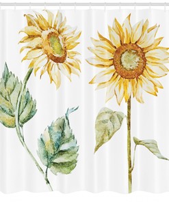 Alluring Sunflowers Print Watercolor Shower Curtain, Nature Bathroom Decor