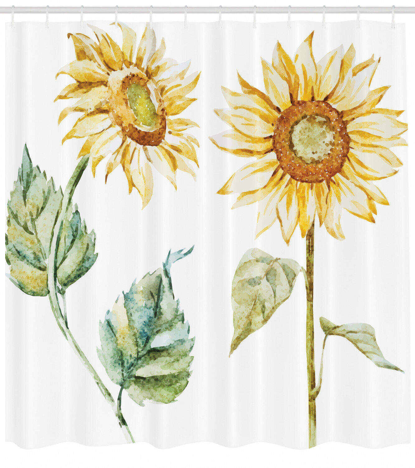 Alluring Sunflowers Print Watercolor Shower Curtain, Nature Bathroom Decor