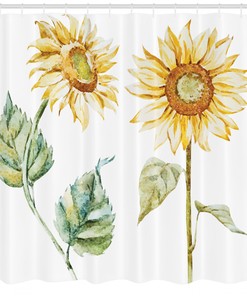 Alluring Sunflowers Print Watercolor Shower Curtain, Nature Bathroom Decor