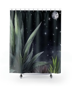 Aloe Shower Curtain - Magical Celestial Fungi Design With Moon Phases - Custom Design - Aloe, Fungi, And More