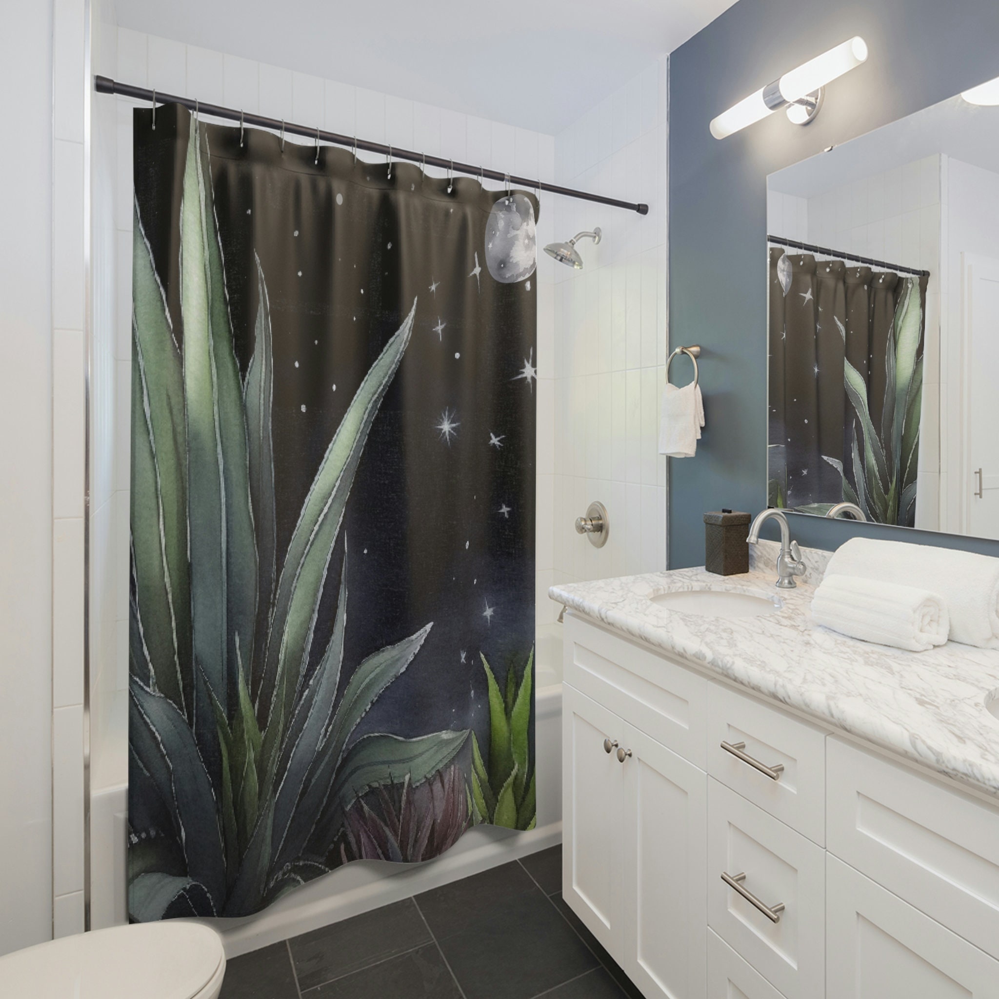 Aloe Shower Curtain - Magical Celestial Fungi Design With Moon Phases - Custom Design - Aloe, Fungi, And More - Image 2