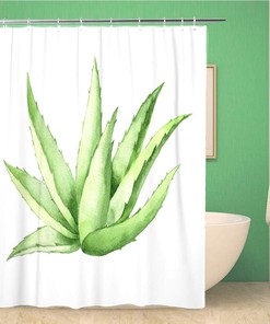 Aloe Vera Plant on Watercolor Agave Succulent Green Botanical Shower Curtain with Waterproof Bathroom Decor Curtain