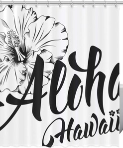 Aloha Hawaii Lettering and Hibiscus Shower Curtain - A Beautiful Addition to Your Bathroom 