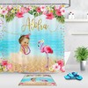 Aloha Luau Party Shower Curtain with Flowers and Flamingos for Bathroom Accessory