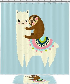Alpaca And Sloth Waterproof Shower Curtain - Cute And Playful Bathroom Decorr